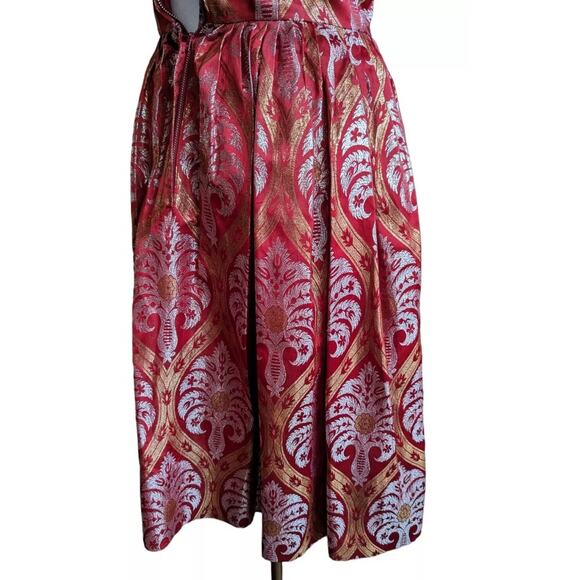 Vtg Silvano Of Roma Heiser Brocade Dress Red Gold Silver 1950s Party Cocktail - Picture 2 of 11
